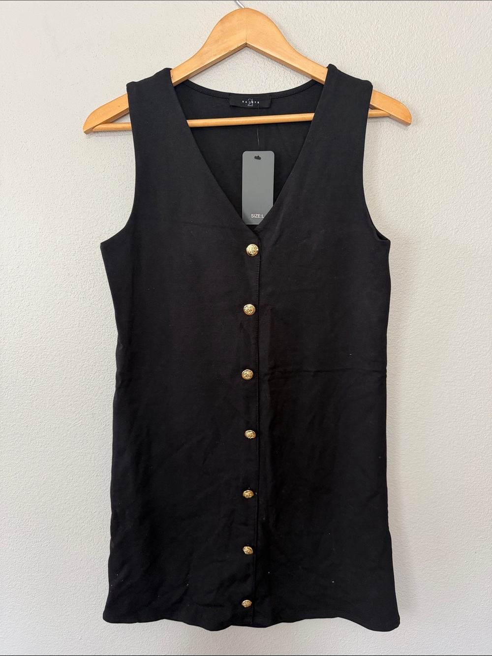 Black Sleeveless V-Neck Mini Dress with Gold Buttons Saints 21 Large